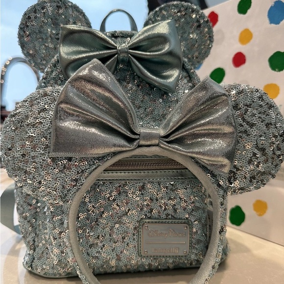 Disney Sequin Mouse Ears Backpack and Headband - Silver Blue - Picture 3 of 10